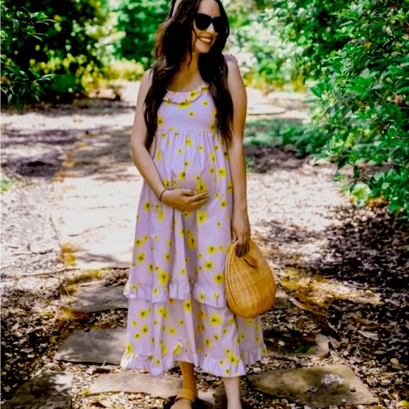 Hatch Lilac Poppy Rafaela Ruffle Sleeveless Midi Maternity Dress 1 US Small - Picture 1 of 6